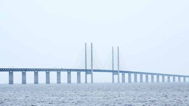 4K Panoramic View of Oresund Bridge Crossing between the Danish and Sweden