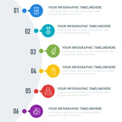 Flat education, travel, kids and toys infographic timeline template with 7 options for presentations, advertising, annual reports