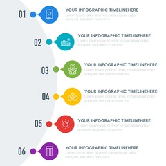 Flat education, travel, kids and toys infographic timeline template with 7 options for presentations, advertising, annual reports