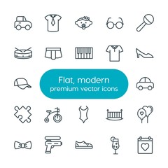 Modern Simple Set of clothes, valentine, kids and toys Vector outline Icons. Contains such Icons as  childhood,  beverage,  kid,  day, toy,  and more on white background. Fully Editable. Pixel Perfect