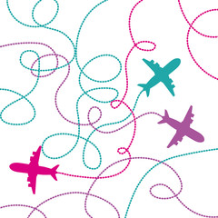 set airplanes flying with lines vector illustration design