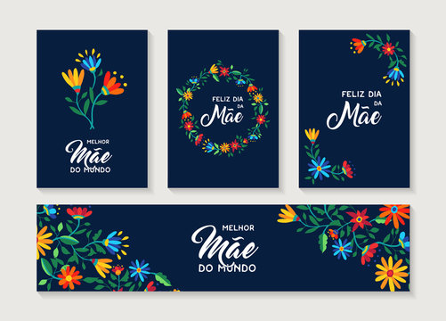 Happy Mother day portuguese flower card set