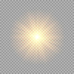 A bright sparkling star with golden rays. Vector illustration on a transparent backdrop