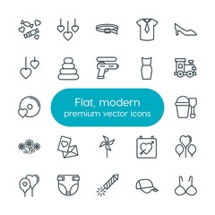 Modern Simple Set of clothes, valentine, kids and toys Vector outline Icons. Contains such Icons as  heart, cap,  hat,  celebration, holiday and more on white background. Fully Editable. Pixel Perfect