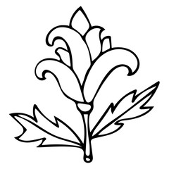 Outline fantasy flower with curly petals for coloring book for adults isolated on white background. Vector illustration.