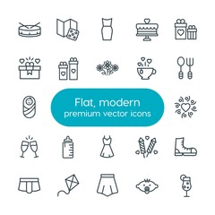 Modern Simple Set of clothes, valentine, kids and toys Vector outline Icons. Contains such Icons as  play,  game, dice,  fashion,  drink and more on white background. Fully Editable. Pixel Perfect