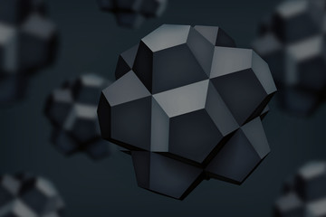 Volume polyhedron black stars, 3d vector object, blurred shapes, geometry forms, dark crystals, mesh version, abstract elements for you design project 