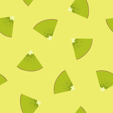 Seamless Pattern with a Slice of Kiwifruit on Yellow Background , Juicy Fresh Slice of Summer Fruit, Vector Illustration