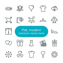 Modern Simple Set of clothes, valentine, kids and toys Vector outline Icons. Contains such Icons as  shirt,  day,  high,  food,  decoration and more on white background. Fully Editable. Pixel Perfect
