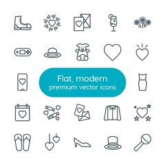 Modern Simple Set of clothes, valentine, kids and toys Vector outline Icons. Contains such Icons as letter, home,  drink,  nature, baby, hat and more on white background. Fully Editable. Pixel Perfect