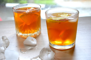 Iced tea with lemon and orange. Refreshment