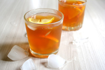 Iced tea with lemon and orange. Refreshment
