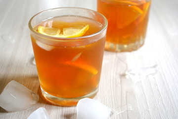 Iced tea with lemon and orange. Refreshment