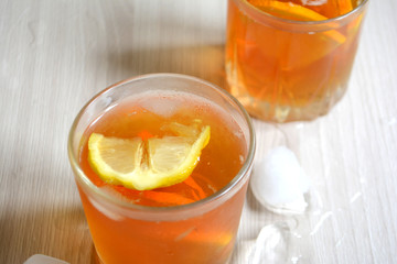 Iced tea with lemon and orange. Refreshment