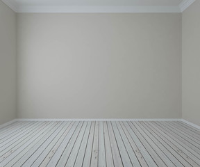 Empty bright interior with a wooden light floor. 3D illustration