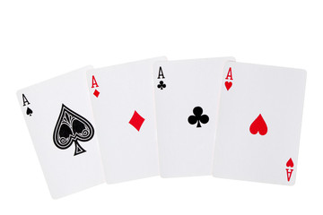 four aces cards open on white background and clipping path