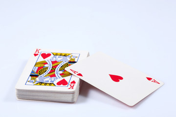 card deck with  hearts ace and king on the top isolated on white background