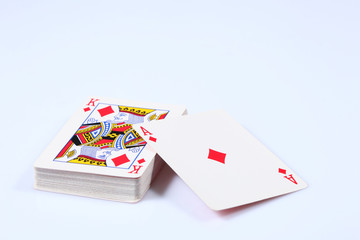 card deck with diamonds. ace and king on the top isolated on white background.
