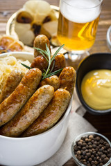 Grilled Sausages, Cabbage, Mustard and Beer