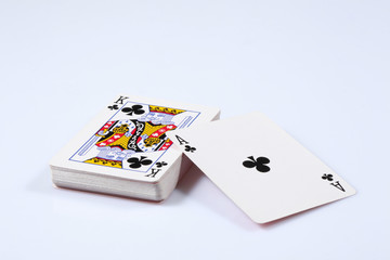 card deck with flowers ace and king on the top isolated on white background