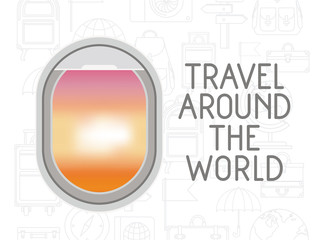window airplane travel around the world vector illustration design