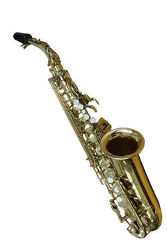 classic musical instrument saxophone isolated on white background