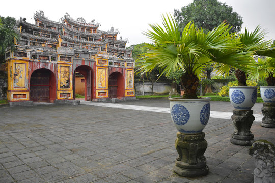 The gate to the Hung To Mieu Temple in the Imperial City, Hue, Vietnam

