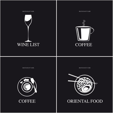 Vino caffè cibo orientale. Elementi di design per poster, carta menu.