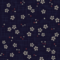 Japanese cherry blossom pattern on blue background