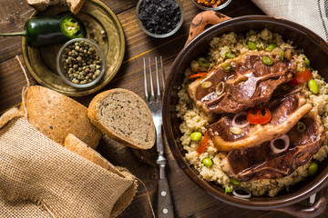 Homemade Lamb Loin Chops with Couscous and Soybean