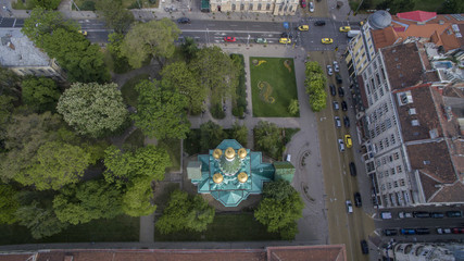 Aerial view of the Russian church, Sofia, Bulgaria