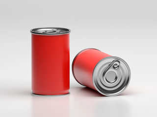 Red Cans Of Food Product Blank Template Isolated on white Background, 3D Rendering. 