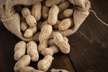 Peanuts in Shells on Wooden Background. Rustic Style.