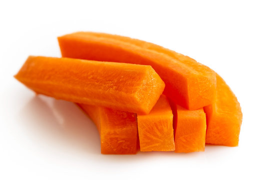 Pile Of Carrot Sticks Isolated On White.