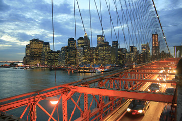 New York City, USA, widok na Manhatan, Brooklin Bridge