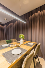 Drapes in dining room interior