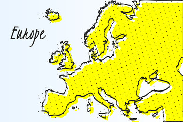Mapa Europy, półtonów streszczenie tło. narysowana linia graniczna i żółty kolor - 204234609