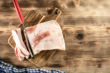 Sliced fresh bacon.