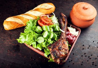 Chopped grilled roasted delicious steak meat lamb pork on a plate