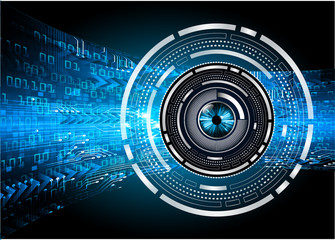 binary circuit board future technology, blue cyber security concept background, abstract hi speed digital internet.motion move blur. Circle eye pixel vector