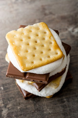 Homemade smores on wooden table
