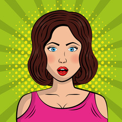 portrait brunette woman attractive pop art comic vector illustration