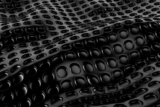 Abstract Array Of Shinny Black Polygons. 3d Render