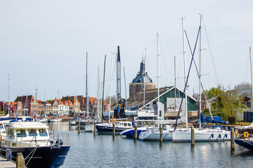 Fototapeta na wymiar Marina in Holland town. Enkhuizen, the Netherlands.