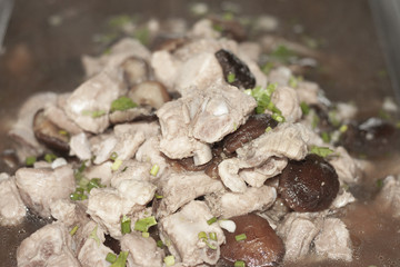 Boiled pork bone and shiitake mushrooms for party.