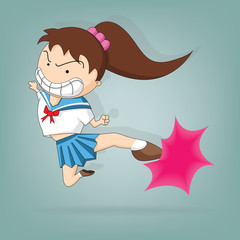student girl jumping and kick in moody emotion