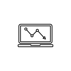 Devaluation and inflation. Laptop with diagram fall chart symbol. Vector line icon