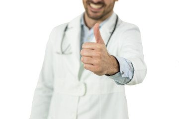 Portrait of smiling doctor with thumb up