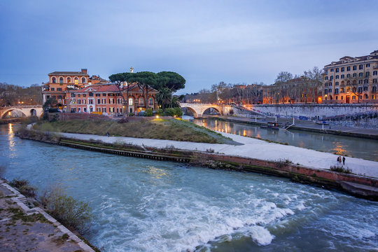 The Historical Tiber Island In Rome