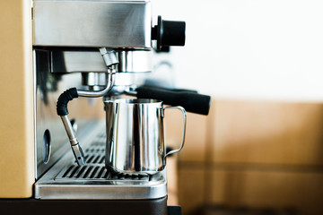 Cooking coffee on modern espresso machine